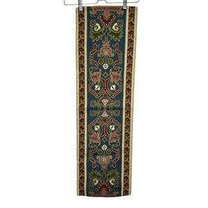 Hand Embroidered Floral Table Runner Tapestry Eastern European Turkish Blue Red